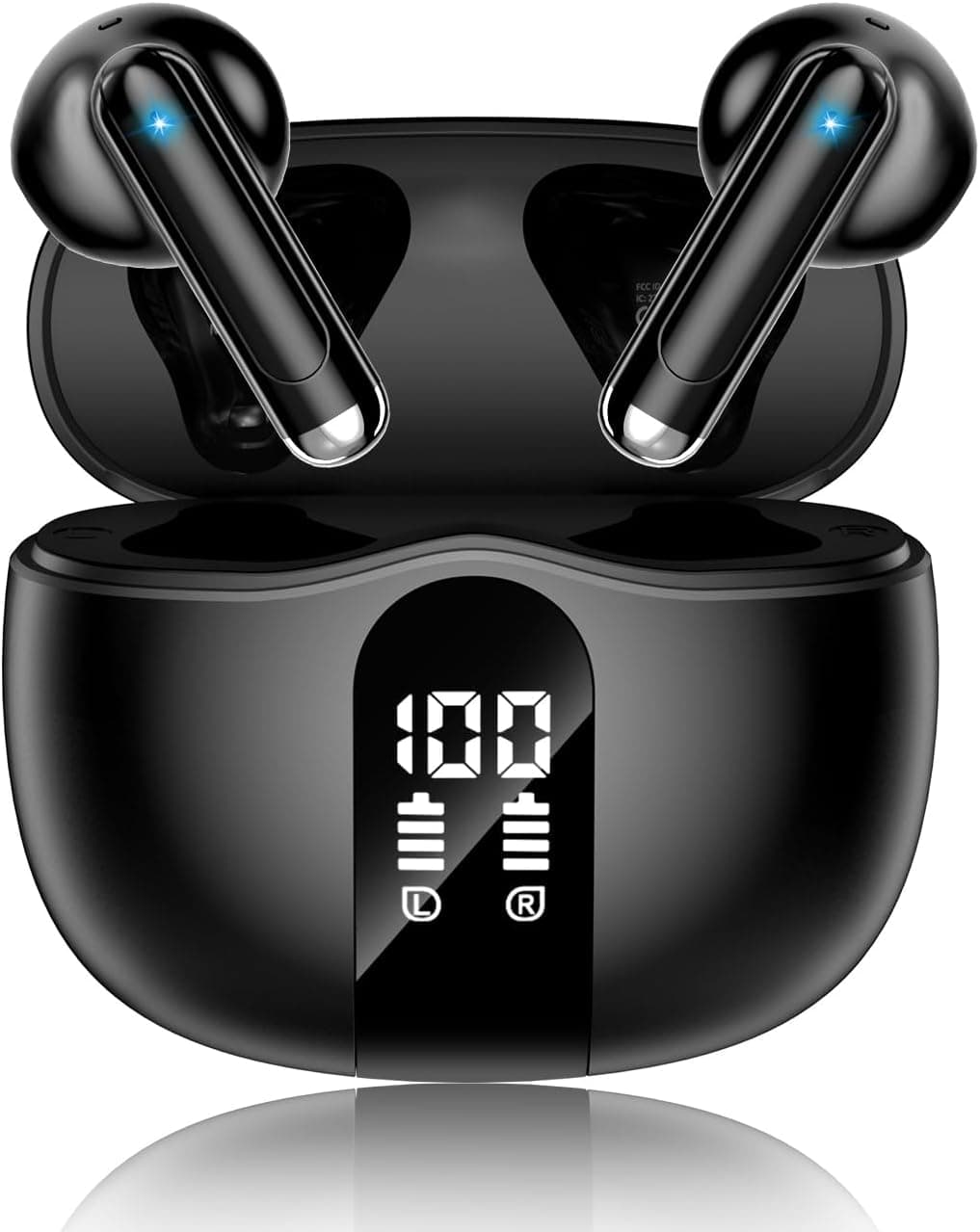 Wireless Earbuds, 2026 Bluetooth 5.4 Headphones Bass Stereo Ear Buds with Noise Cancelling Mic, LED Display in Ear Earphones 50H Playtime Ear Buds, IP7 Waterproof for Laptop Pad Phones Pure Black by XIAOWTEK