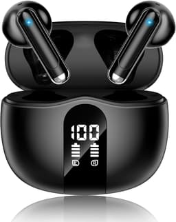 Wireless Earbuds, 2026 Bluetooth 5.4 Headphones Bass Stereo Ear Buds with Noise Cancelling Mic, LED Display in Ear Earphones 50H Playtime Ear Buds, IP7 Waterproof for Laptop Pad Phones Pure Black by XIAOWTEK