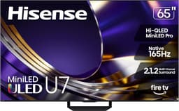 Hisense 65" U7 Mini-LED ULED 4K UHD Best Premium Gaming HDR Smart Fire TV (65U7SF, 2026 New) - Hi-QLED, Native 165Hz, VRR 330, Dolby Vision IQ · Atmos, IMAX Enhanced, Anti-Reflection, 2.1.2 Ch, Alexa+