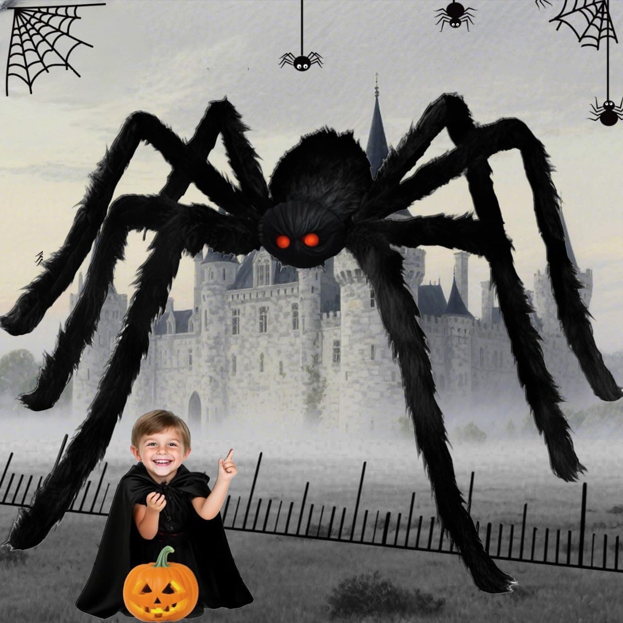 Halloween Decorations Giant Spider, 6.6 Ft Fake Halloween Decor Spiders Large, Furry Spiders for Outdoor Indoor Yard Home Costumes Party House Décor (1 Pack) by HOHOM