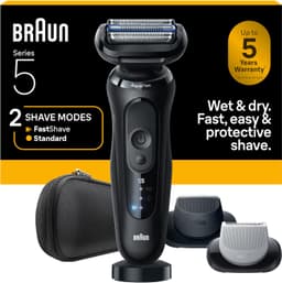 Braun Series 5 Electric Shaver for Men, Wet & Dry Foil Razor, Precision Trimmer Attachment, Body Groomer Attachment, Charging Stand, Travel Case, Black 5155cs