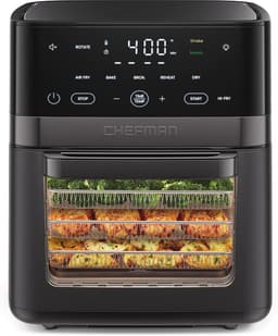 Chefman Air Fryer 6-in-1, XL 14-Quart Multifunctional Airfryer with Touchscreen Controls, Rotisserie, Food Dehydrator, Convection Oven, Bake, Broil, and Reheat Functions, Windowed Door – Black