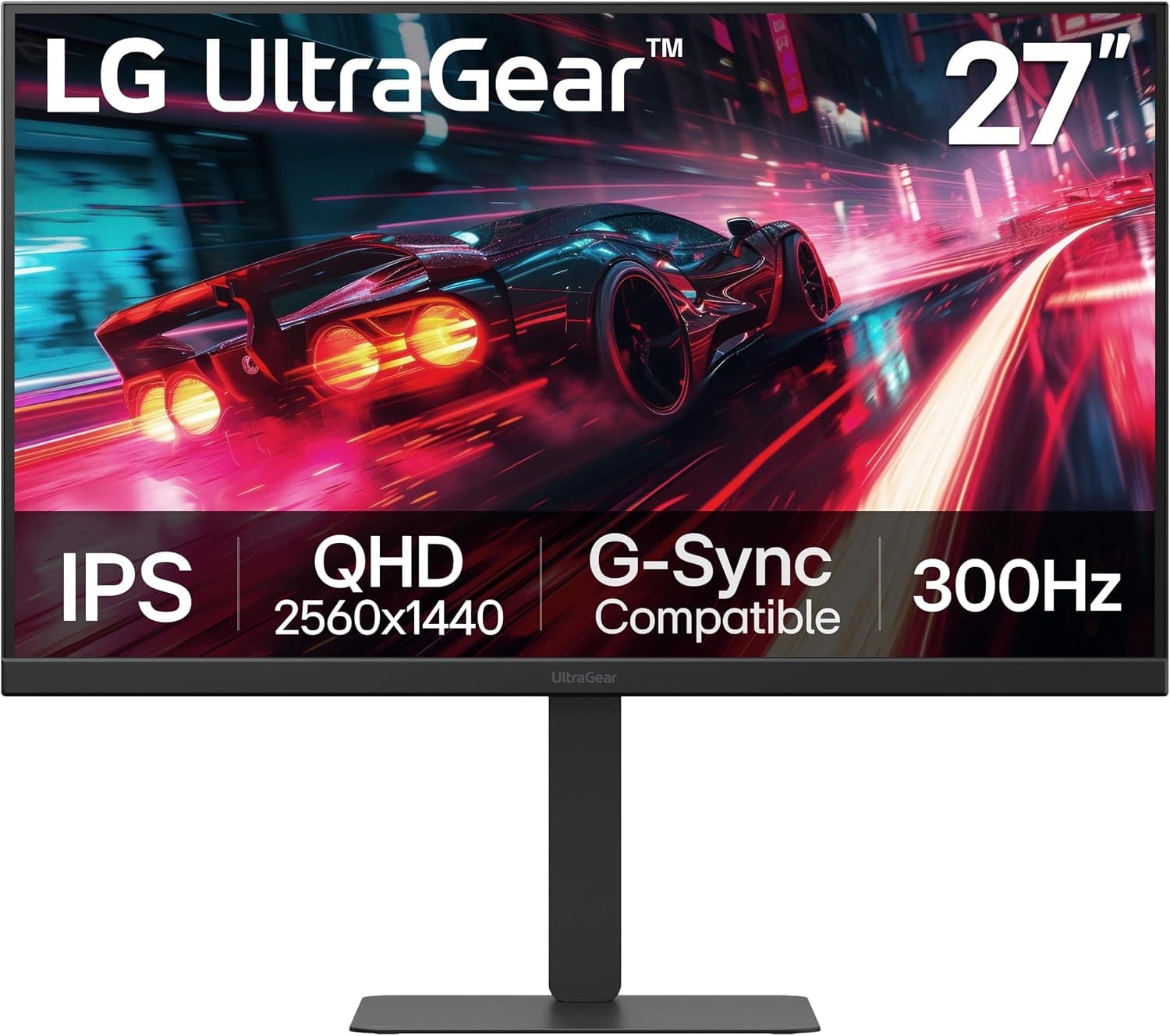 LG 27G640A-B 27-inch Ultragear QHD (2560 x 1440) IPS Gaming Monitor, 300Hz, 1ms, NVIDIA G-Sync, AMD FreeSync Premium, VESA DisplayHDR 400, HDMI 2.1, USB Type-C, Tilt/Height/Swivel/Pivot Stand, Black