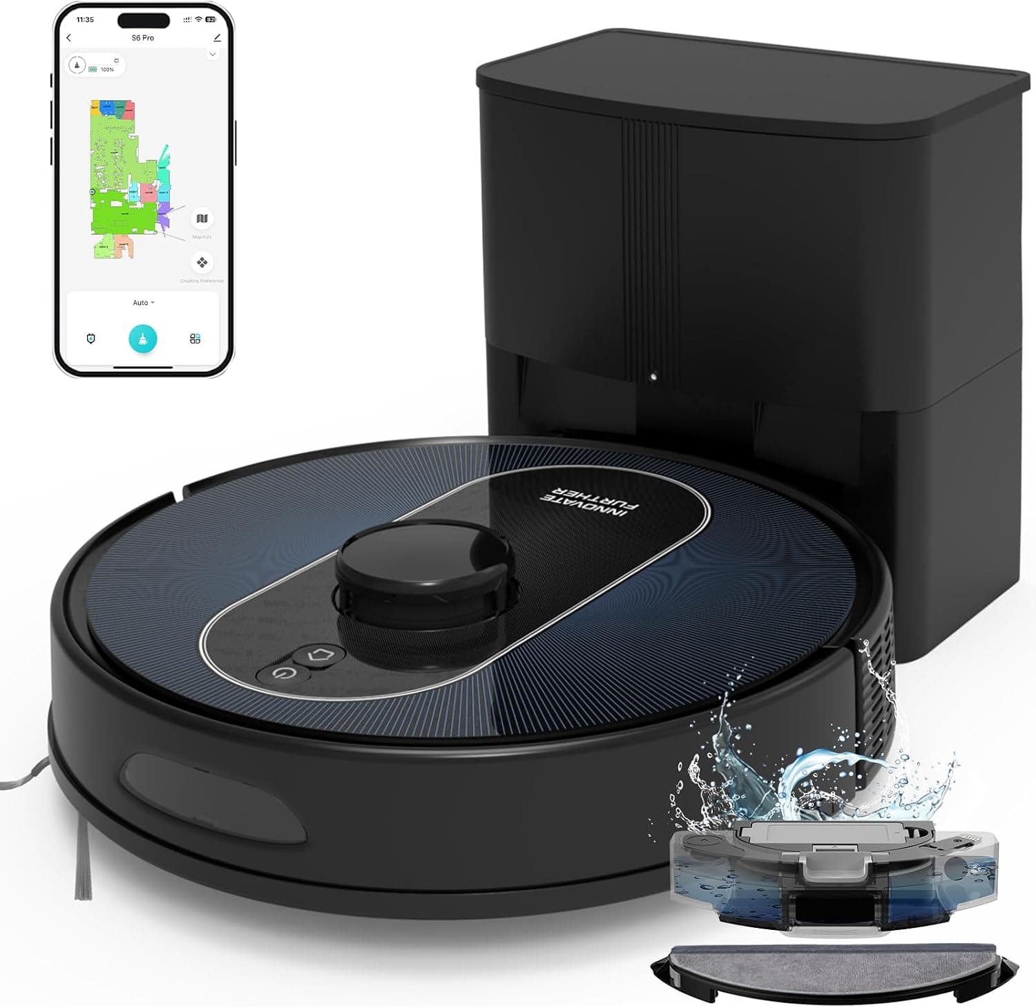 Robot Vacuum and Mop Self Emptying: 6000Pa Robotic Vacuum with Mapping, 90 Days Hands-Free Cleaning, LIDAR Navigation, Alexa/APP Control, 3-in-1 Robot Vacuum for Pet Hair Hard Floor Carpet Home