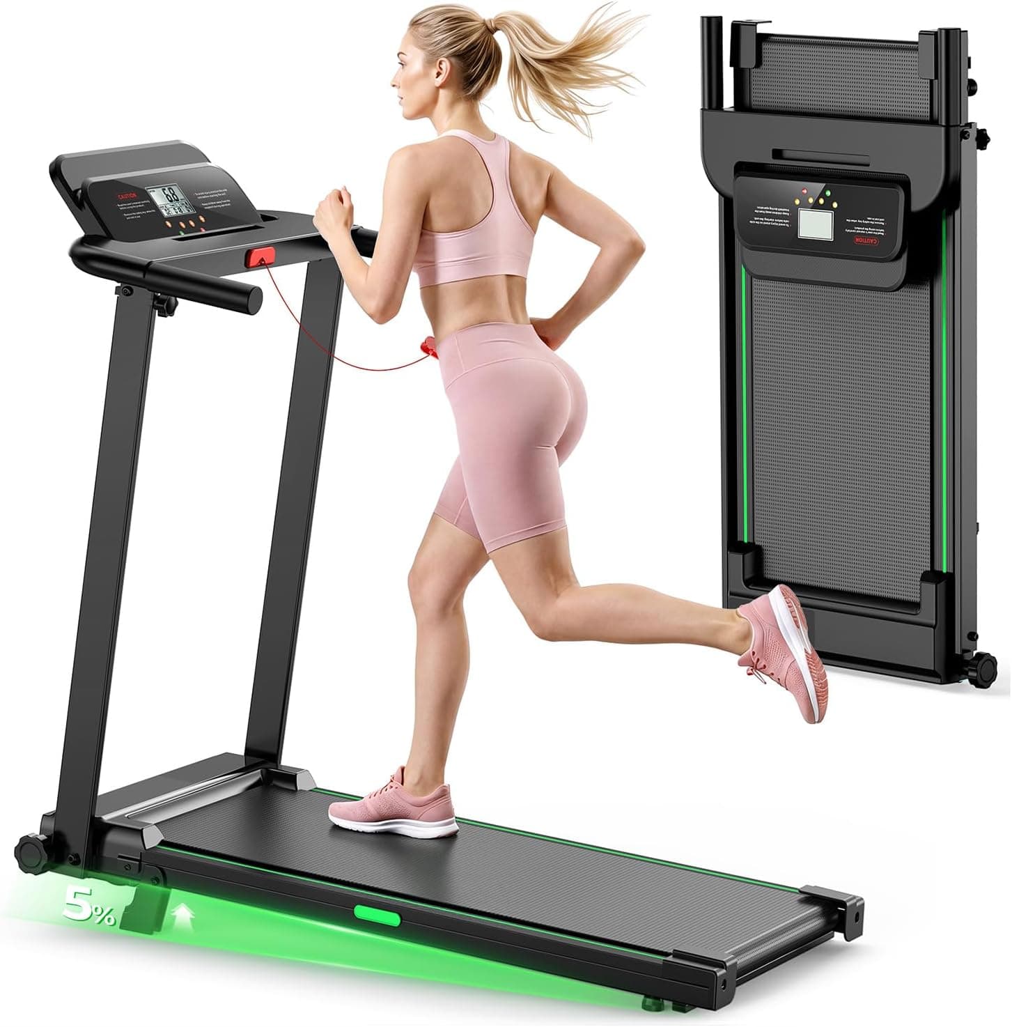 Treadmills for Home, Walking Pad with Incline, Caminadoras para Hacer Ejercicio, 0.6-6.2 MPH Portable Foldable Under Desk Caminadora, Eléctrica Casa Tredmill, Folding Compact Running Machine by Vyrqenoxi