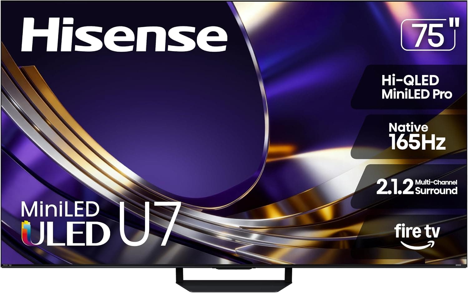 Hisense 75" U7 Mini-LED ULED 4K UHD Best Premium Gaming HDR Smart Fire TV (75U7SF, 2026 New) - Hi-QLED, Native 165Hz, VRR 330, HDR10+, Dolby Vision IQ · Atmos, IMAX Enhanced, Anti-Reflection, 2.1.2 Ch
