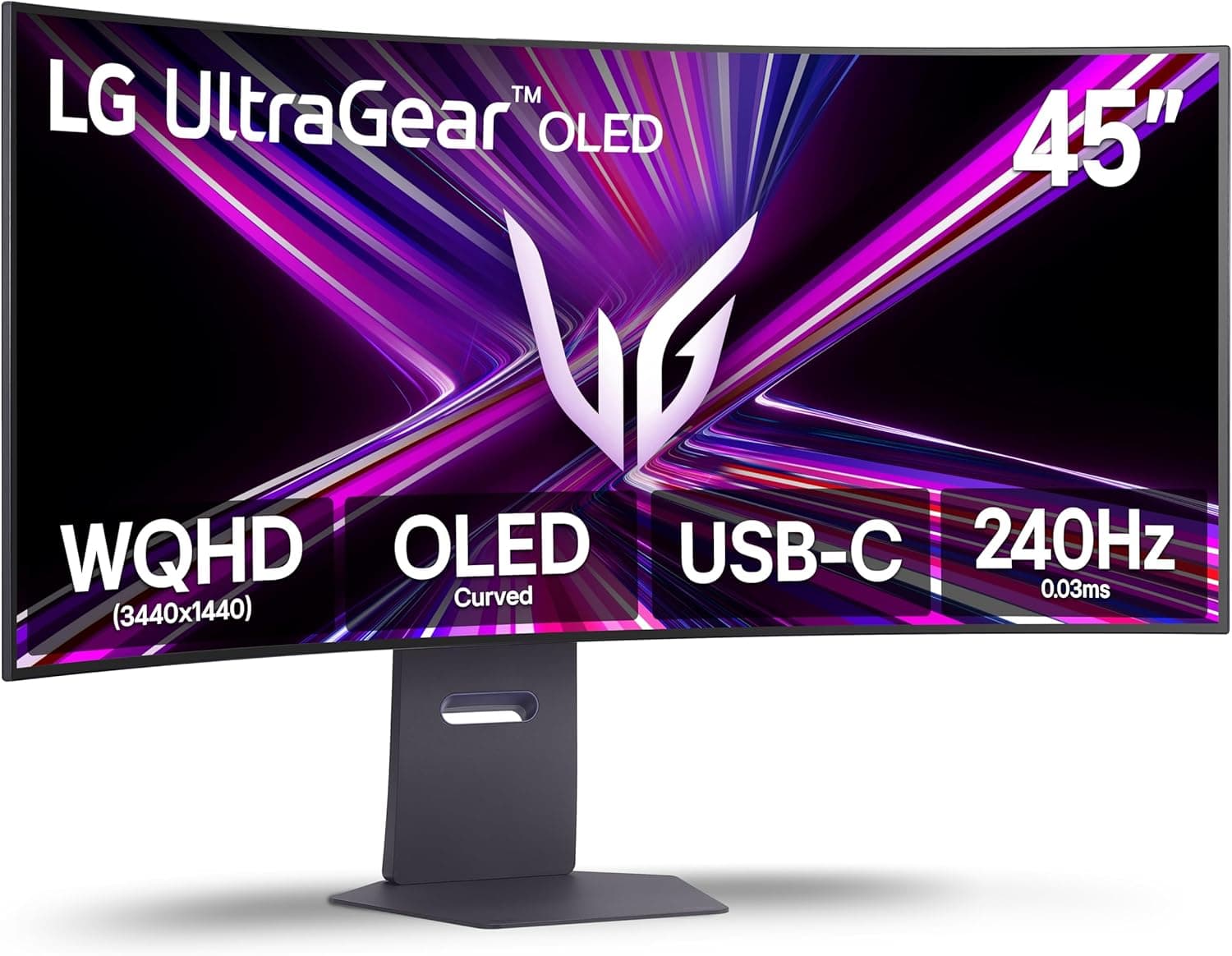 LG 45GX900A-B 45-Inch Ultragear WQHD (3440 x 1440) OLED Curved Gaming Monitor, 240Hz, 0.03ms, NVIDIA G-Sync, VESA DisplayHDR True Black 400, HDMI 2.1, DisplayPort, USB Type-C PD 65W