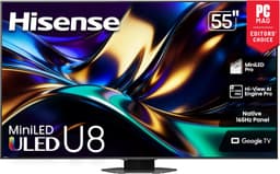 Hisense 55" U8 Series ULED Mini-LED 4K UHD Smart Google TV (55U8QG) - QLED, Native 165Hz, VRR 288, Up to LD5600, 5000 Nits, HDR10+, Dolby Vision IQ · Atmos, IMAX Enhanced, 4.1.2 Ch Audio