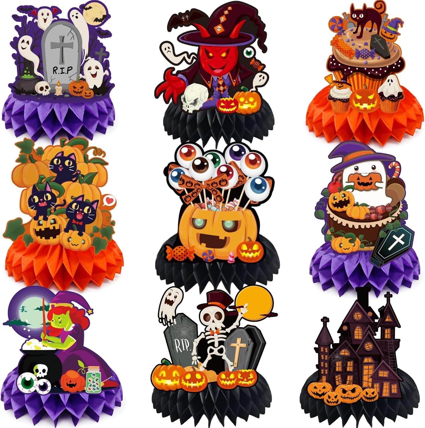 Halloween Decor - 9 PCS Pumpkin Witch Halloween Honeycomb Table Centerpiece by OHOME