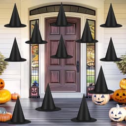 12 PCS Halloween Witch Hats, Black Hanging Witch Hats Porch Yard Decor by Helimoto