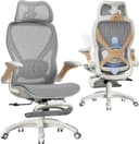 ELABEST X100 Ergonomic Mesh Office Chair with Footrest, Big and Tall Home Desk Chair with 5D Flip-Up Arms, Adjustable 3D Lumbar Support, Gaming & Executive Computer Chair (Foggy Morning)